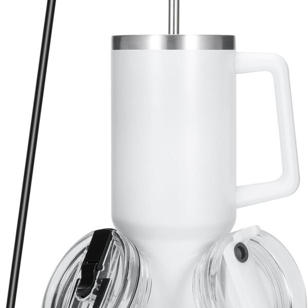 BAG.IT Travel Mug with Straw and Lid 40oz, Tumbler with Handle, Stainless Steel Travel Flask with +2 Straws & Lids | Leak Proof Coffee Stanle Cup for Hot or Iced Drink (White,1200ml)