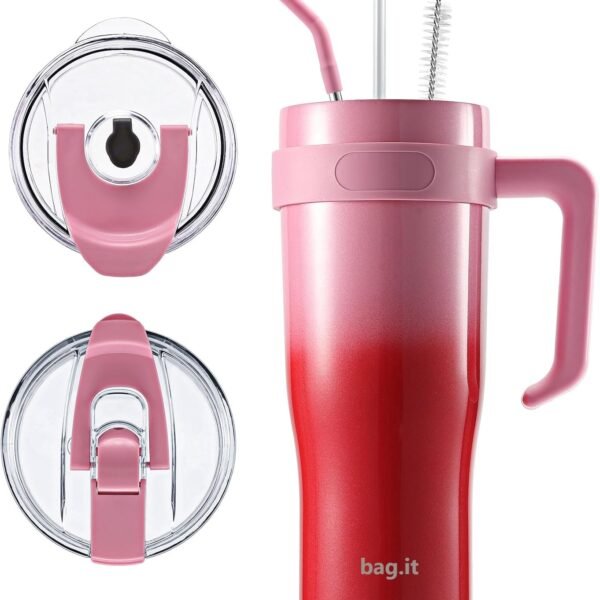 BAG.IT Travel Mug with Handle & Straw, Tumbler with Lid 40oz, Stainless Steel Coffee Cup with +2 Straws & Lids | Leak Proof Vacuum Insulated Water Bottle for Hot & Iced Drink (Exotic, 1200ml)