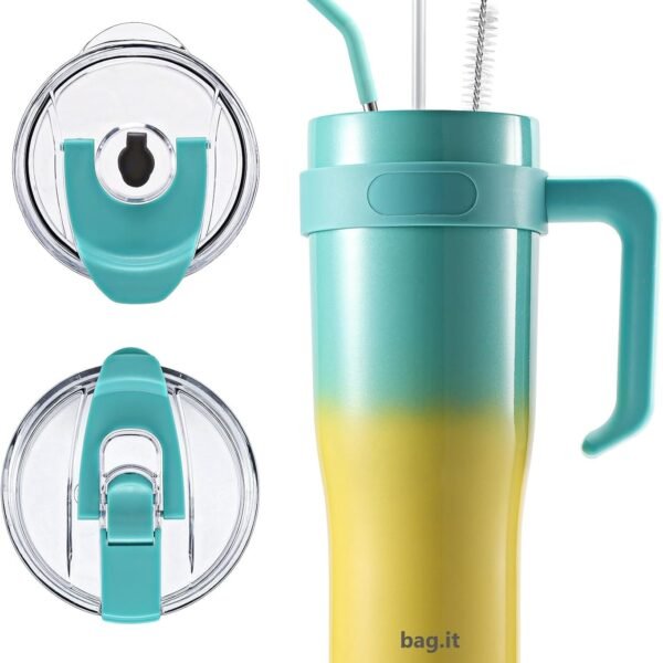 BAG.IT Travel Mug with Handle & Straw, Tumbler with Lid 30oz, Stainless Steel Coffee Cup with +2 Straws & Lids | Leak Proof Vacuum Insulated Water Bottle for Hot & Iced Drink (Tropical, 900ml)