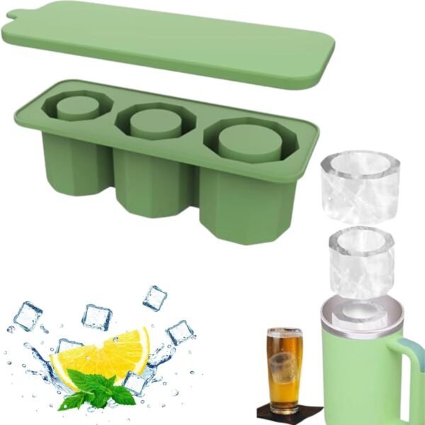 Stanley Cup Ice Cube Mold, Silicon Reusable Ice Cube Tray Mould for Tumbler with Lid 30/40oz Stanley Accessories Ice for Freezer Drinks Coffee (Green)