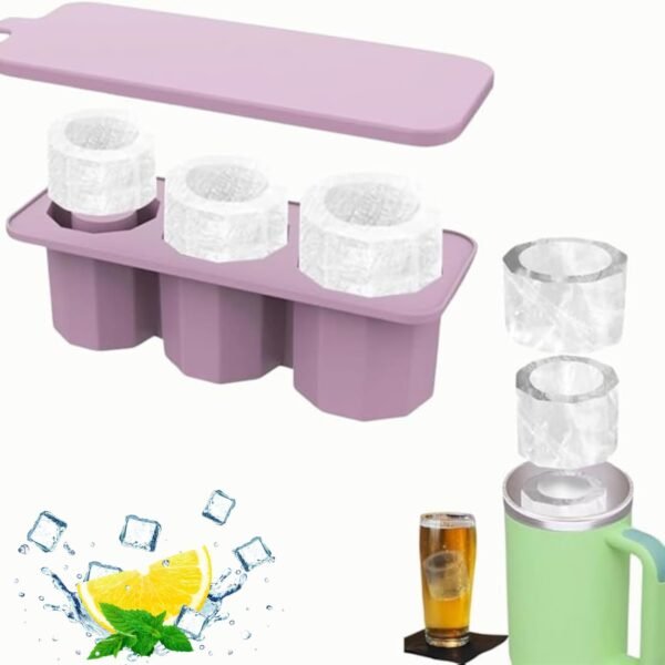 Stanley Cup Ice Cube Mold, Silicon Reusable Ice Cube Tray Mould for Tumbler with Lid 30/40oz Stanley Accessories Ice for Freezer Drinks Coffee (Purple)