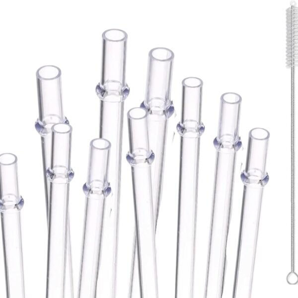 10 Pack Stanley Cup Straws 9 inch - Plastic Straw - 40/30 oz 9 Tumbler Reusable Plastic Drinking Straws | Stanley Cup Accessories with Cleaning Brush (Clear)