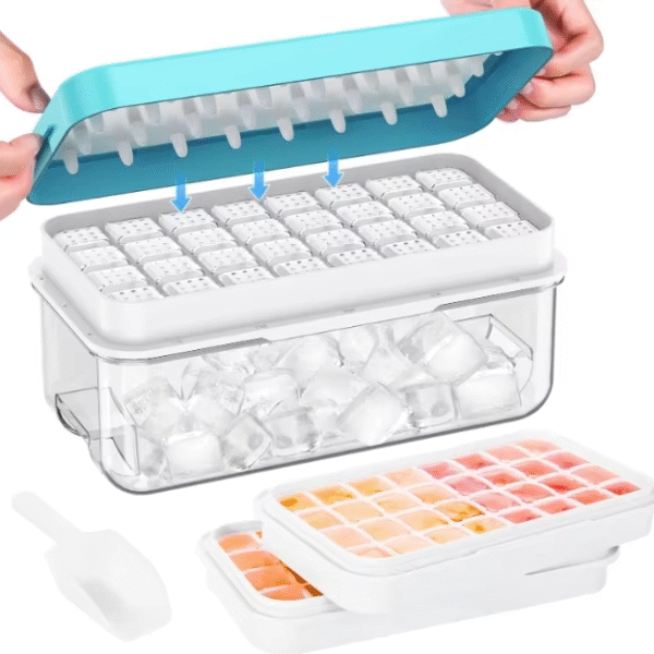 64 Ice Cube Tray with Lid and Storage Ice Tray for Freezer Ice Cube Moulds & Trays Release All Ice Cubes in One Second Easy to Remove